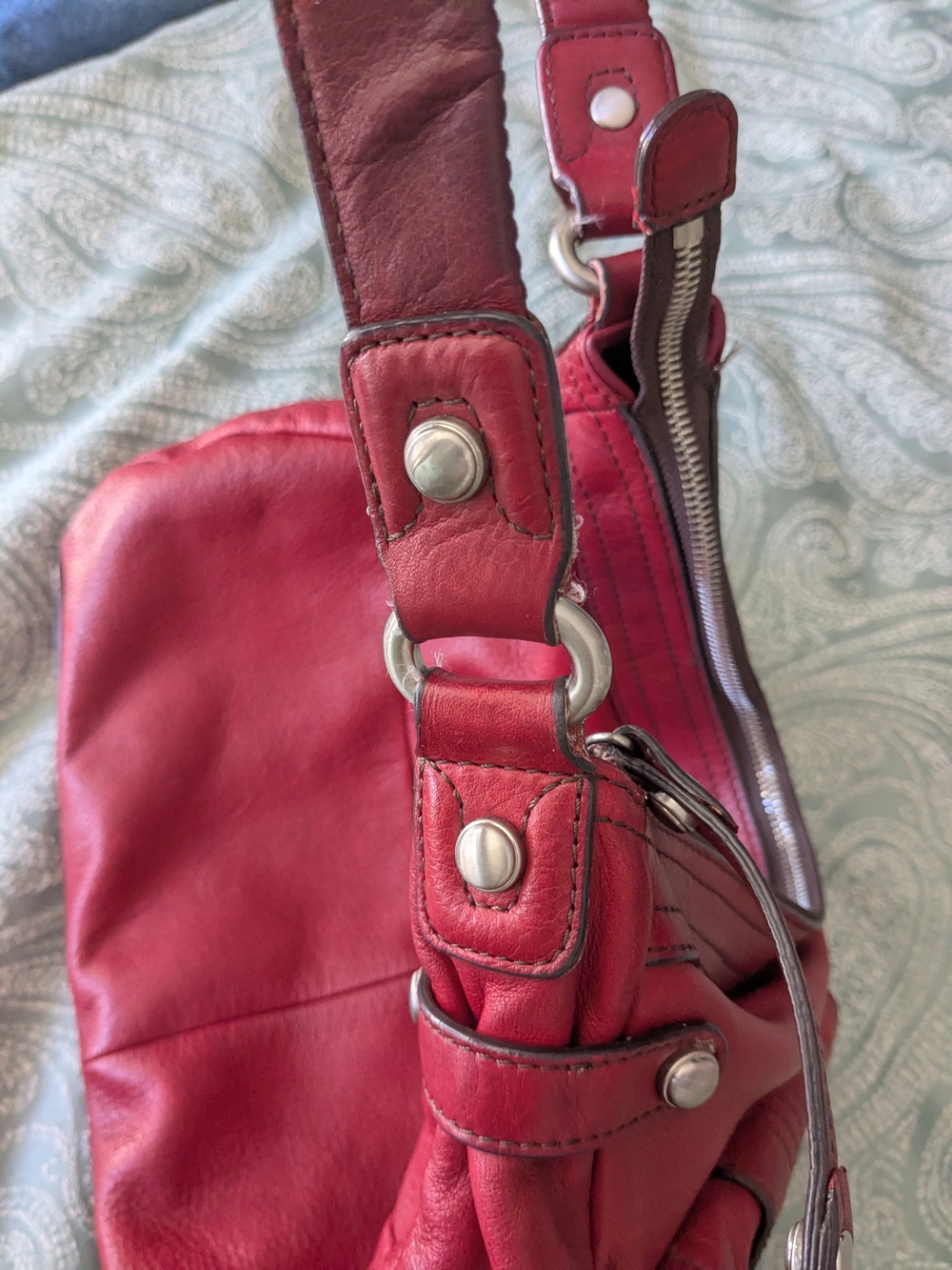 b. makowsky Red Leather Turnlock Shoulder Bag with Silver Hardware - Picture 9 of 11